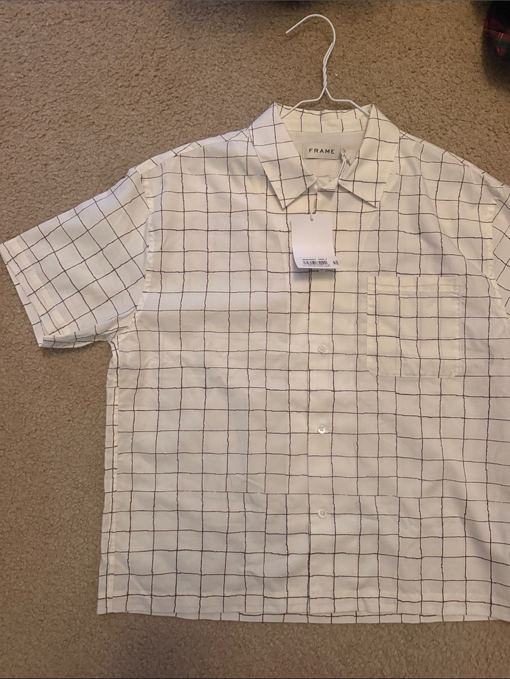 Frame Denim Men's White Short-Sleeve Windowpane Shirt NWT